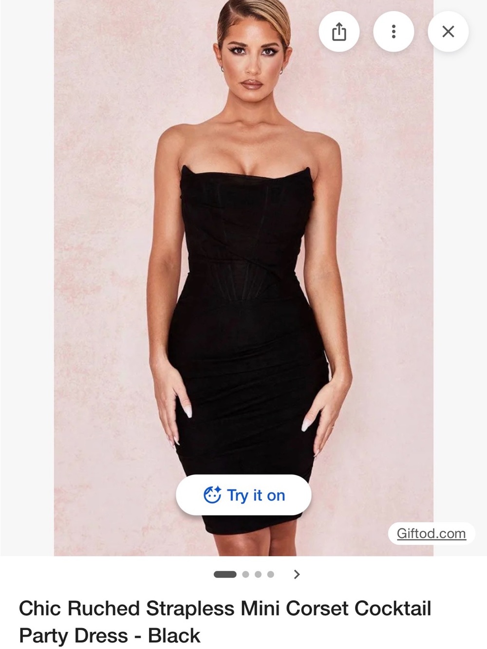 Strapless Black Ruched Corset Mini Dress